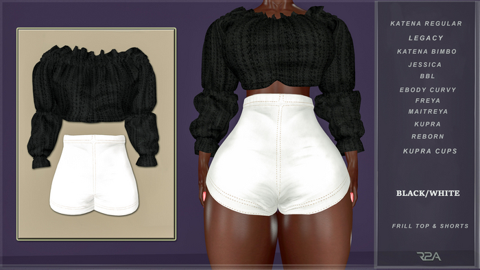 R2A- FRILL TOP & SHORTS BLACK&WHITE