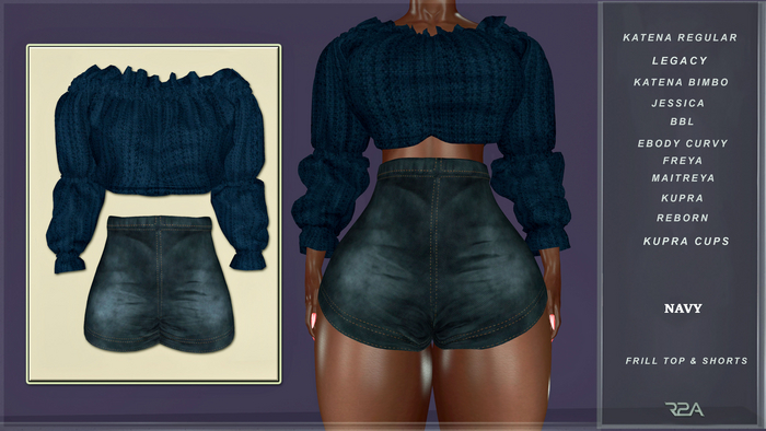 R2A- FRILL TOP & SHORTS NAVY