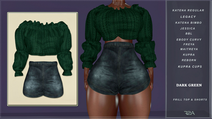 R2A- FRILL TOP & SHORTS DARK GREEN