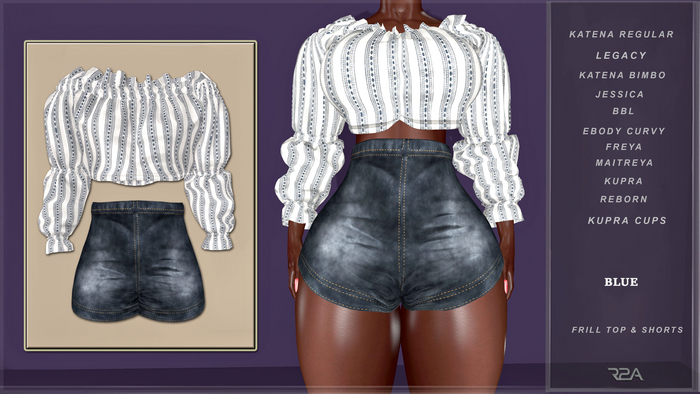 R2A- FRILL TOP & SHORTS BLUE