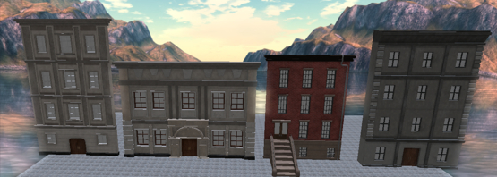 Urban Facade Collection: Four Building Fronts Backdrop