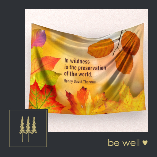 NEW ➛ PROMO ➛ Wall Cloth - Wilderness Quote by Henry David Thoreau, with Autumn Leaves - Mesh C/M (Wear to Unpack)