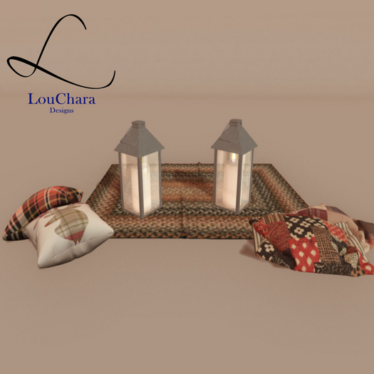 LouChara Cold Snap Cuddle Patio Rug and Lanterns 