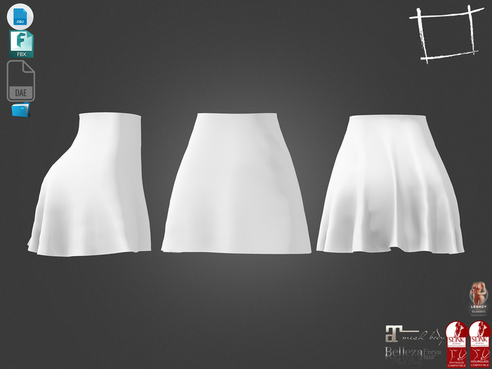 Dae Obj FBX For Flowy Mini Skirt Maitreya, Slink (Physique,Hourglass), Belleza (Isis,Freya), Legacy