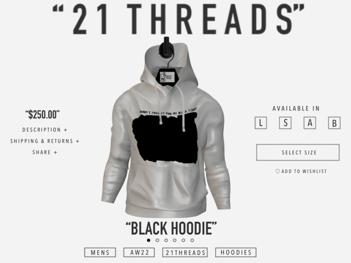 [21 THREADS] "Black" Hoodie