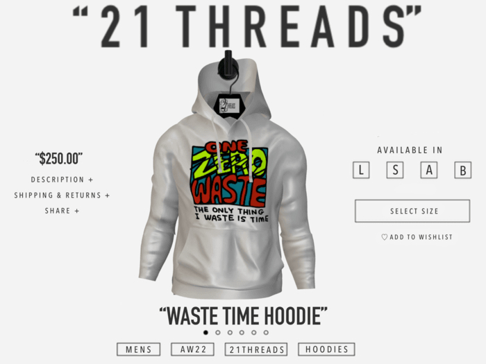 [21 THREADS] "Waste Time Hoodie"