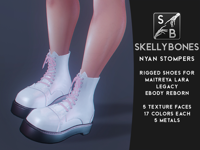 Skellybones -- Nyan Stompers - Rigged Shoes For eBody Reborn, Legacy And Maitreya Lara