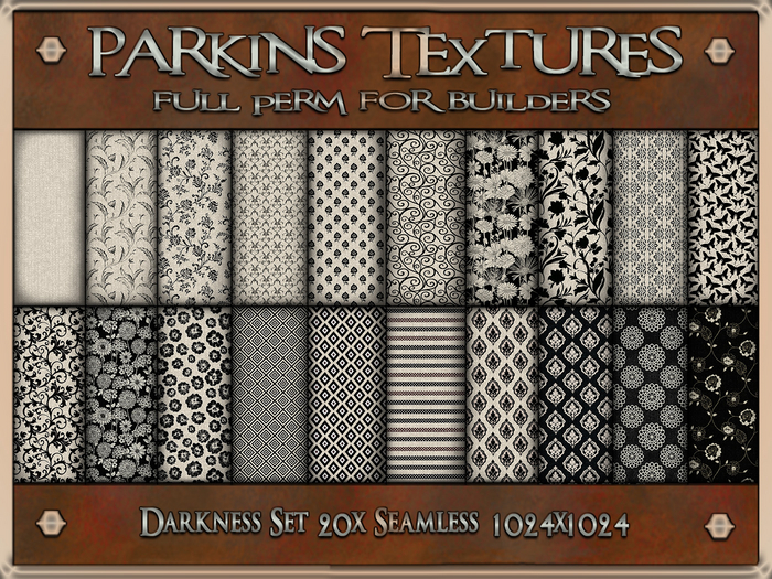 Parkins Textures - Darkness Set - 20x Full Perm Seamless 1024 - Fabric, Gown, Gothic, Halloween, Black, Cream, Clothing