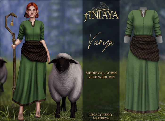:: ANTAYA :: Medieval gown "Varya" GREEN-BROWN (wear)