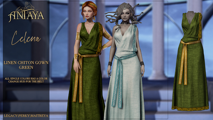 :: ANTAYA :: Linen gown "Celena" GREEN (wear)
