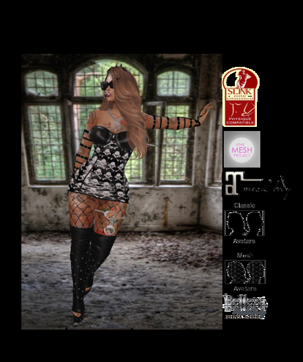 UD Skull and Bones Black  Latex dress-All Sizes 