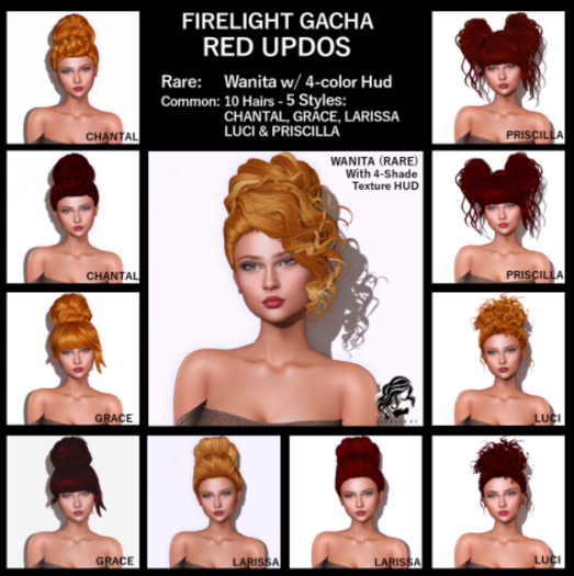 Firelight Updo Gacha - Priscilla - DkRed - COMMON