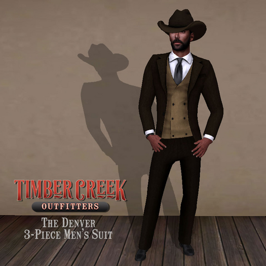 [Timber Creek] The Denver Men's 3-Piece Suit-Brown & Gray