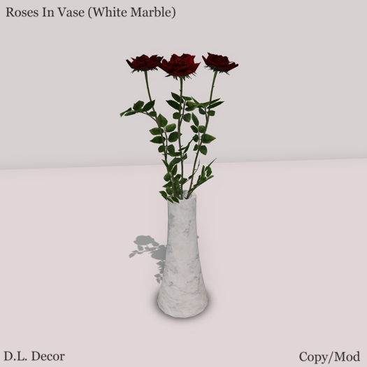 D.L. Decor Roses In Vase (White Marble) Mesh