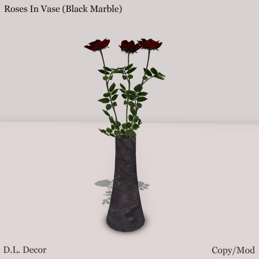 D.L. Decor Roses In Vase (Black Marble) Mesh