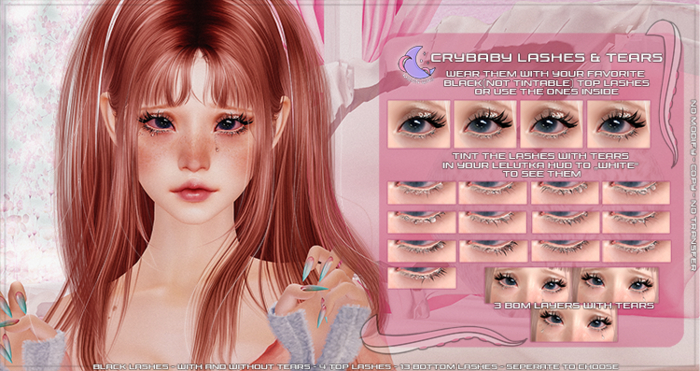 moonwaii . crybaby lashes & BOM tears (evox applier + BOM)