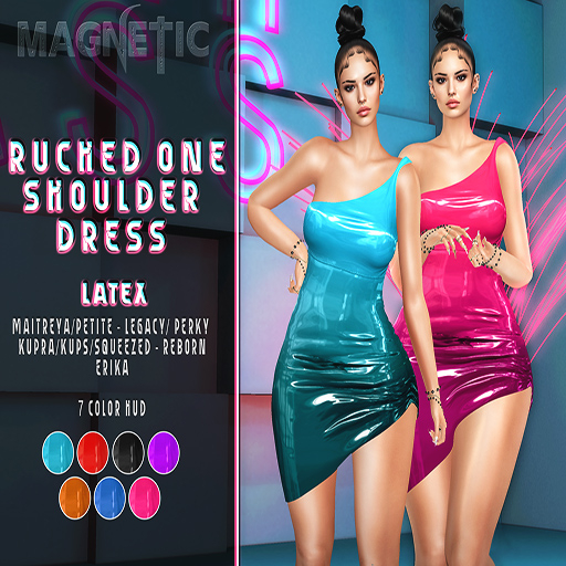 Magnetic - Ruched One - Shoulder Dress Latex (ADD ME)