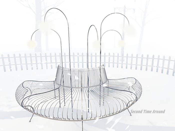 2){anc} little bird / iron tree bench 9Li (white) RARE