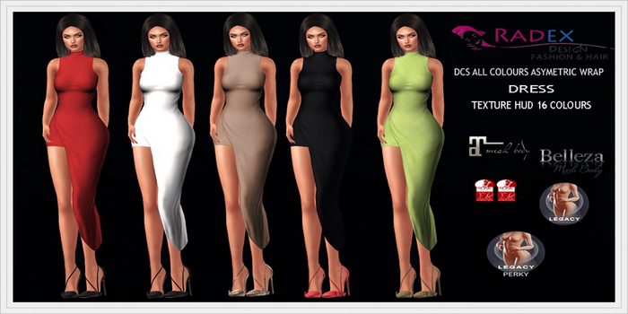 RADEX F 101 Mesh Dcs ALL Colours DEMO Asymmetric Wrap Dress