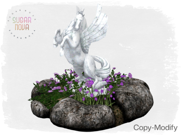 SN- Pegasus Statue  with Flowers Foliage Rocks