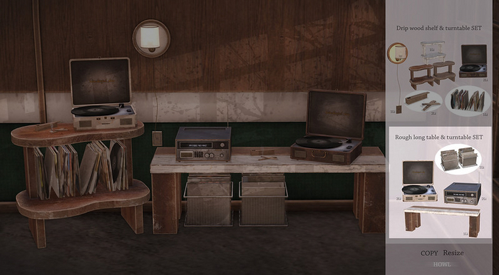 Howl - Rough long table & turntable SET [ADD]