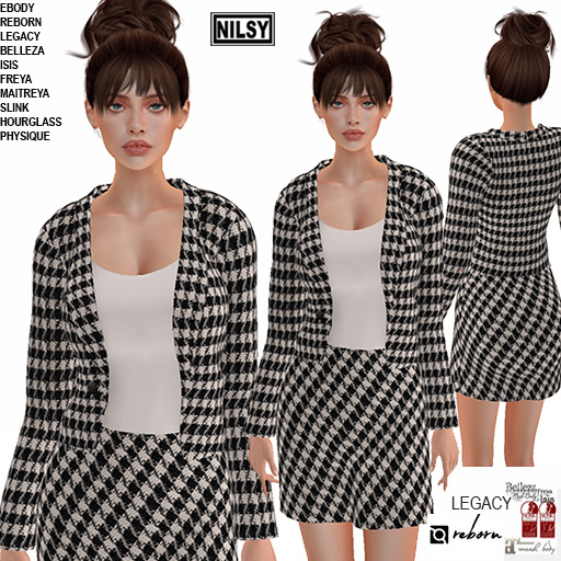 TWEED JACKET AND SKIRT,MESH BODY