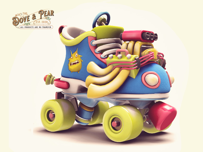 The Dove & Pear - Roller Skate Racer BLUE Boxed