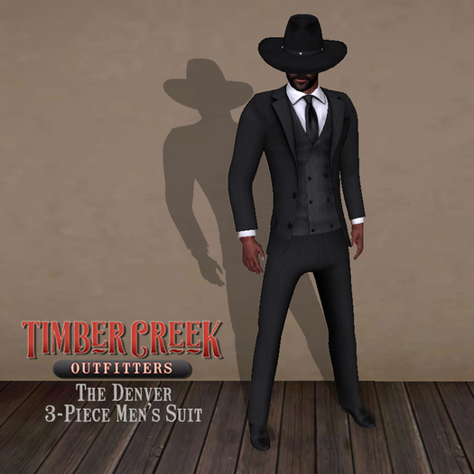 [Timber Creek] The Denver Men's 3-Piece Suit-Black & Black