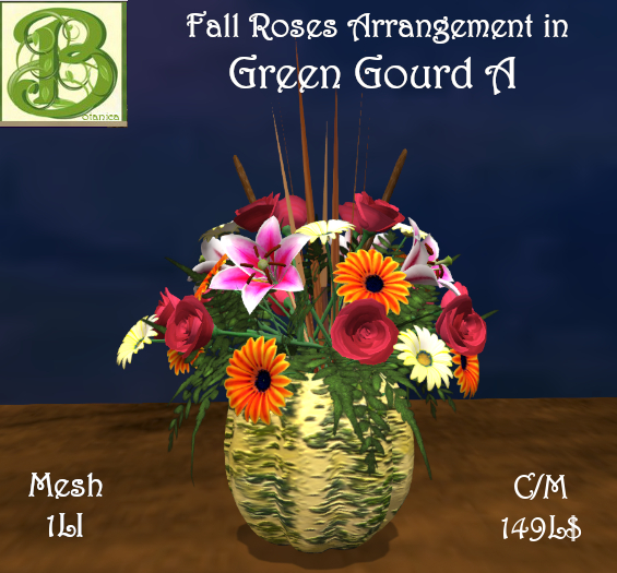 Fall Roses in Green Gourd A .5LI