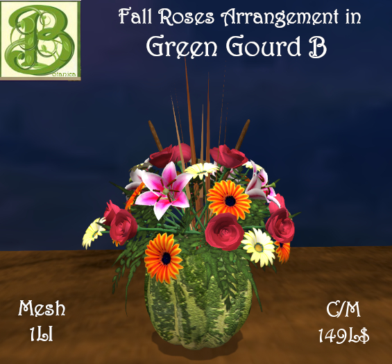 Fall Roses in Green Gourd B .5LI