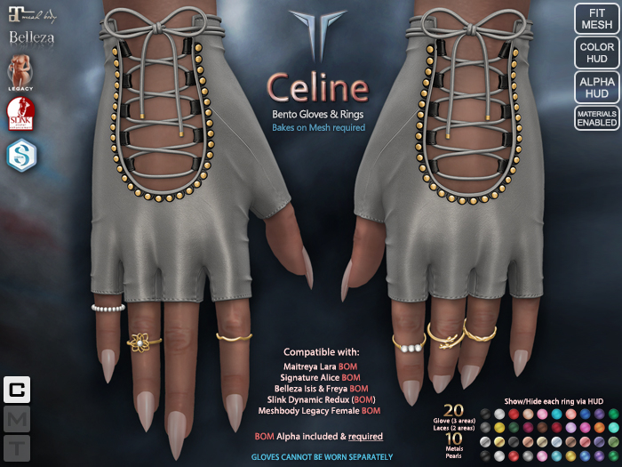 **RE** Celine Gloves & Rings BOM - Maitreya, Belleza, Meshbody, SLink