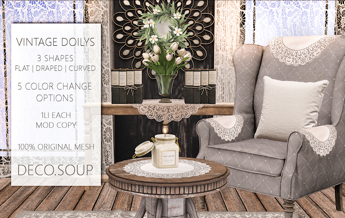 Deco Soup. Vintage Doily Set  