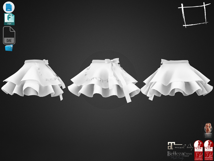 Dae Obj FBX For Layered Short Flaring Out Skirt With Apron Maitreya, Slink, Belleza (Isis,Freya), Legacy