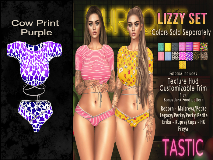 Tastic-Lizzy Set Cow Print Purple