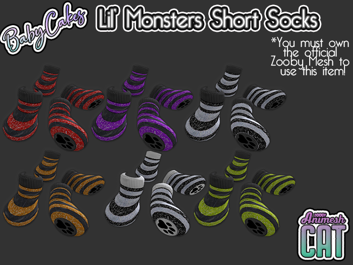 *BabyCakes ~ Lil' Monsters Texture HUD ~ Short Socks ~ for Zooby Animesh Cat