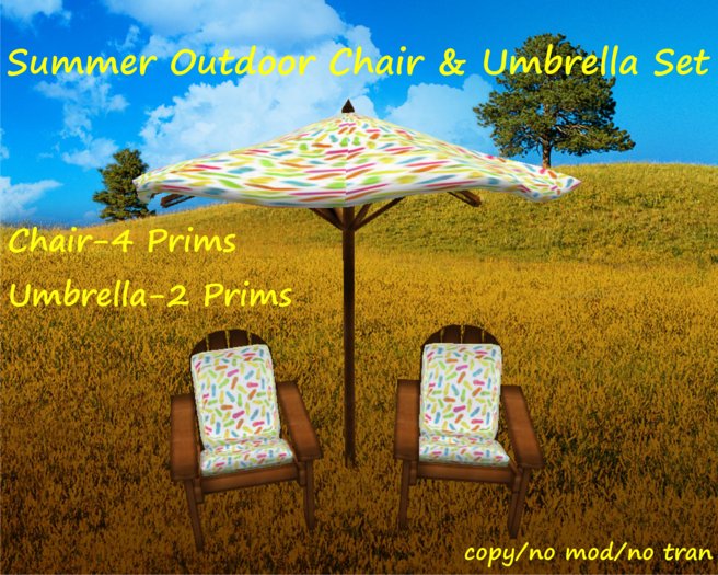 Second Life Marketplace - Summer Outdoor Chair& Umbrella Dark Wood Set