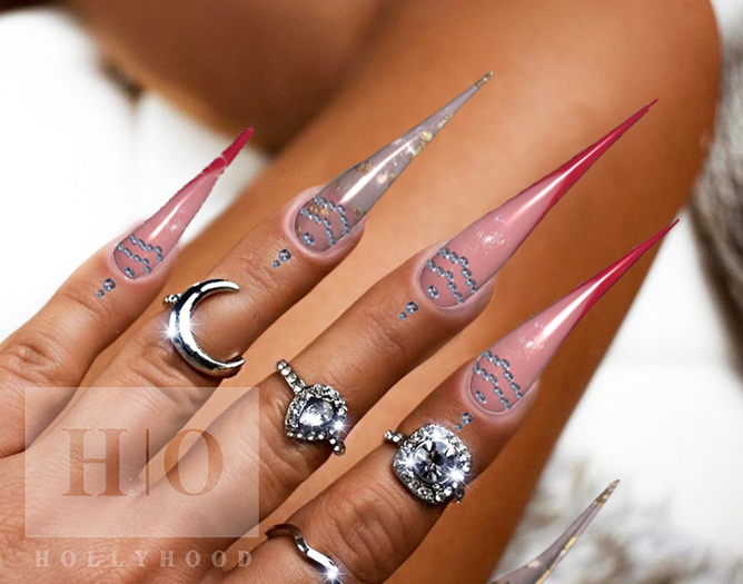 Hollyhood Stiletto Diamond Nails - Red Tips