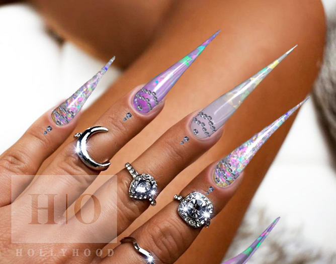 Hollyhood Stiletto Diamond Nails - Butterfly Glitter
