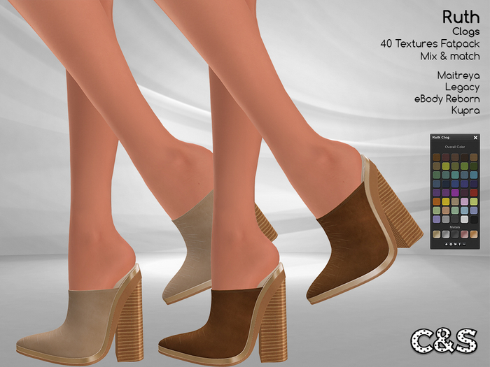 C&S Ruth Colgs for Maitreya Lara, Belleza, Kupra, Legacy and eBody Reborn. 40 Textures. 5 metals