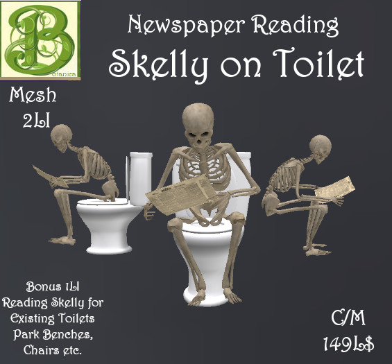 Newspaper Reading Skeleton on Toilet, 2LI 