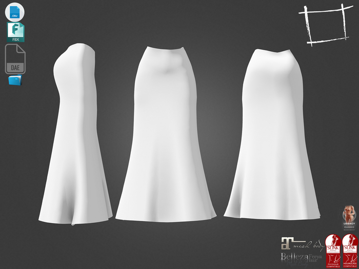 Dae Obj FBX For Female Long Mermaid Skirt Maitreya Slink Physique Hourglass Belleza Isis Freya Legacy