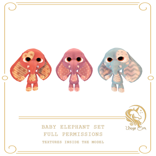 Full Perm Baby Elephant Set of 3