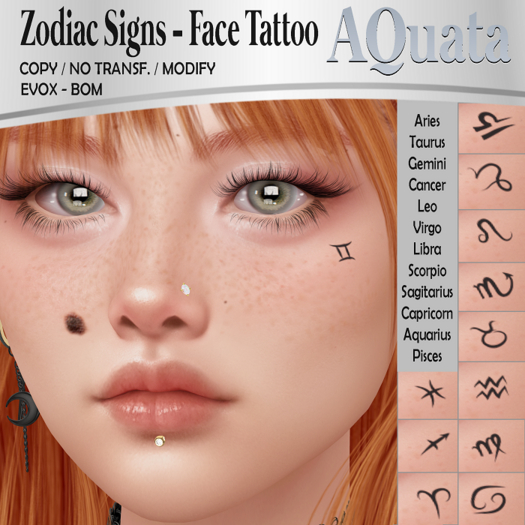 AQuata - Zodiac Signs - Face Tattoo