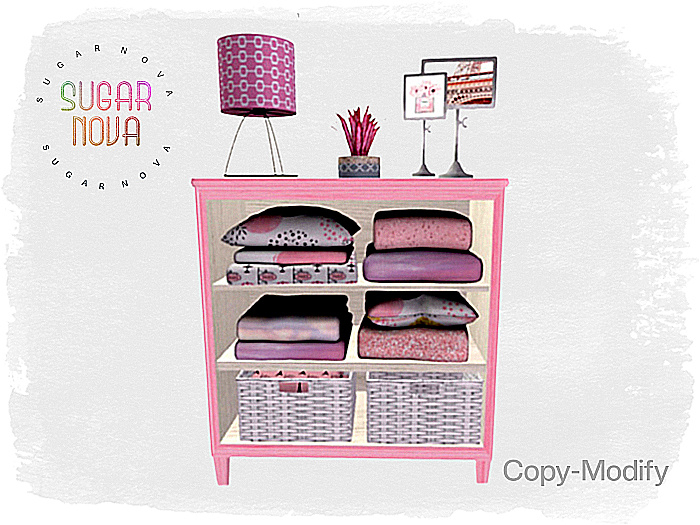 SN - Linen Cabinet -Stacked Linens, Baskets, Decorations - Pinks