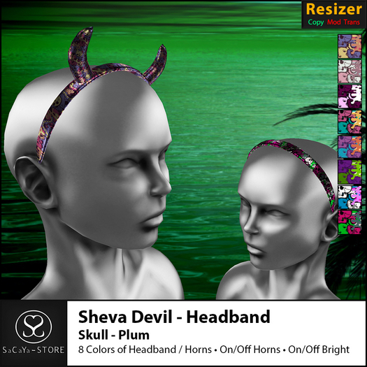 SaCaYa - Sheva Devil - Headband - Skull - Plum
