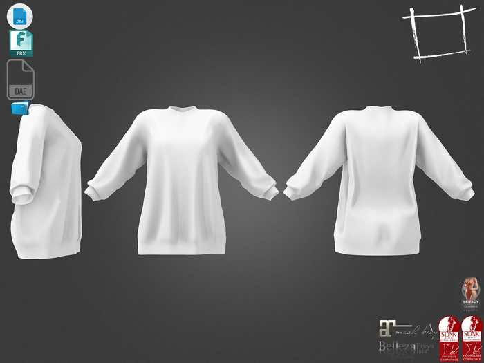 Dae Obj FBX For Female Loose Sweat Shirt Top Dress Maitreya Slink Physique Hourglass Belleza Isis Legacy