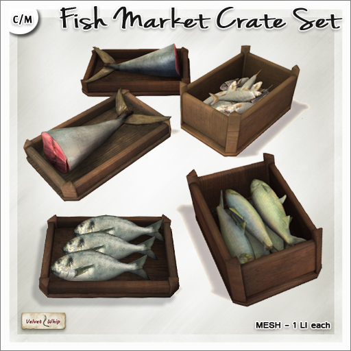 [V/W] Fish Market Crates Set - Small, medium and big fresh fish in boxes - Mesh Prop