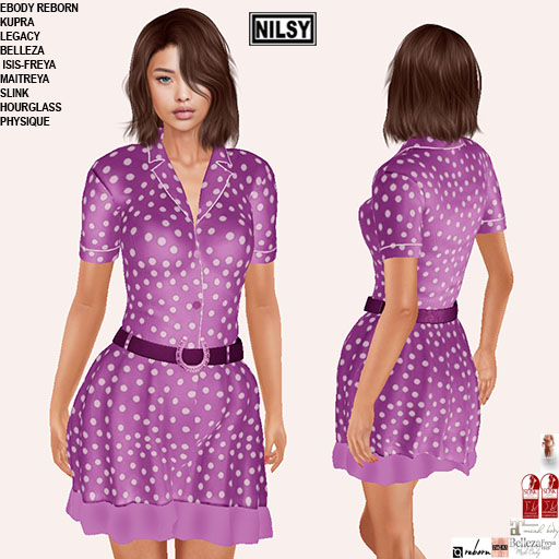 BELTED DOT DRESS,MESH BODY