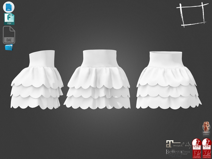 Dae Obj FBX Layered Scallops Mini High Waist Skirt Maitreya Belleza Isis Freya Legacy