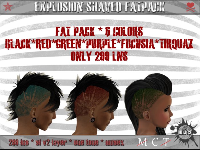 *inkies* explosion shaved hair fatpack